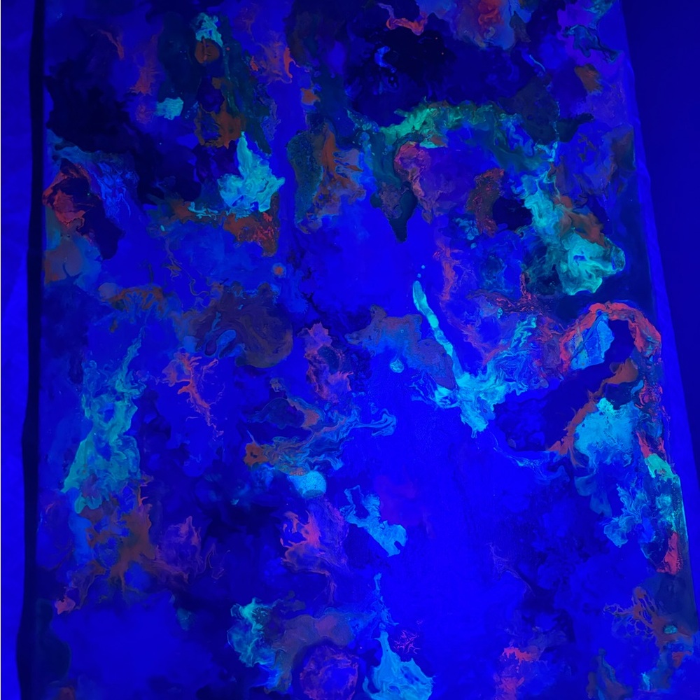Abstract Home Made Multi Color Watercolor Painting/Blacklight